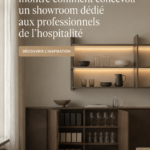 Un showroom moderne avec un design élégant, conçu pour des professionnels de l'hôtellerie.