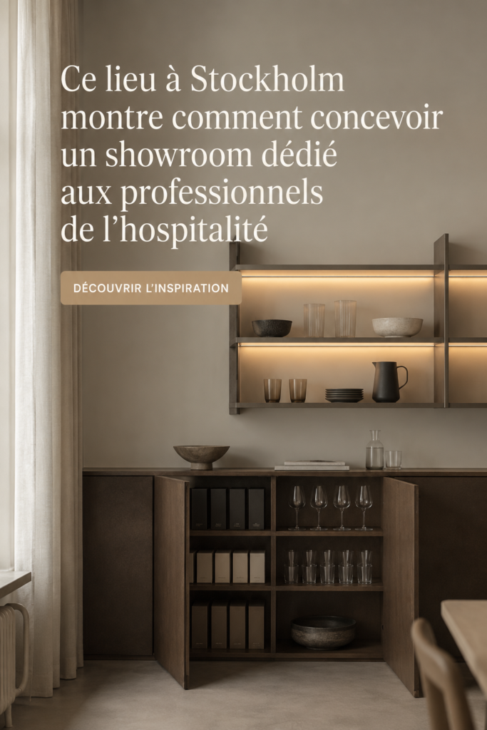 Un showroom moderne avec un design élégant, conçu pour des professionnels de l'hôtellerie.