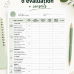 Une grille d'entretien annuel d'évaluation sur un bureau avec des notes.