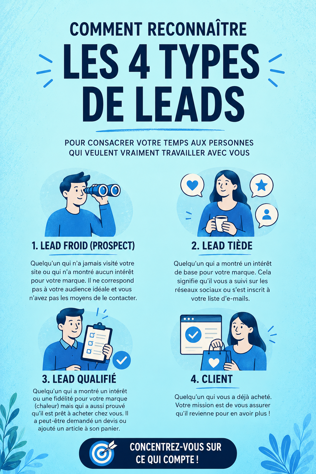 Illustration des différents types de leads en marketing.