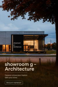 Vue extérieure du showroom G, un espace créatif et moderne.