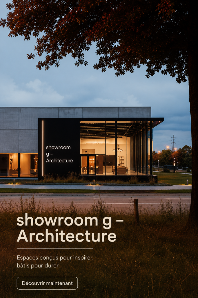 Vue extérieure du showroom G, un espace créatif et moderne.