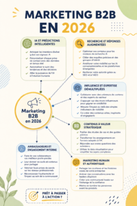 Une femme analysant des graphiques de marketing B2B pour 2026.
