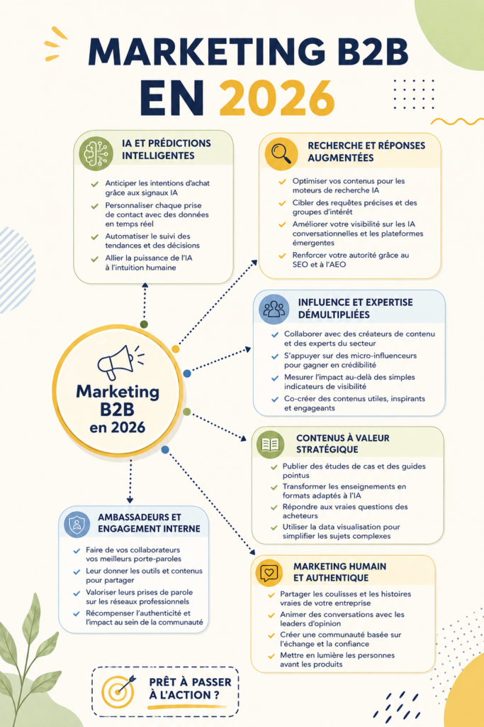 Une femme analysant des graphiques de marketing B2B pour 2026.