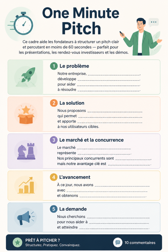 Femme d'affaires préparant un pitch d'une minute avec confiance