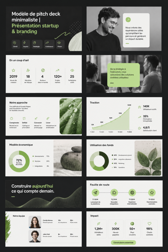 Un exemple de présentation minimaliste pour une startup.