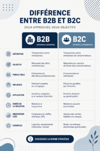 Image représentant les concepts de B2B et B2C avec des graphiques explicatifs.