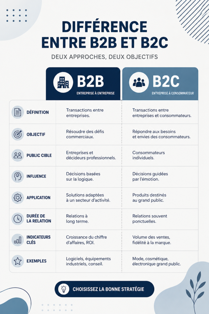 Image représentant les concepts de B2B et B2C avec des graphiques explicatifs.