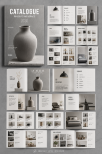 Un modèle de catalogue bien conçu avec des images accrocheuses et un design harmonieux.