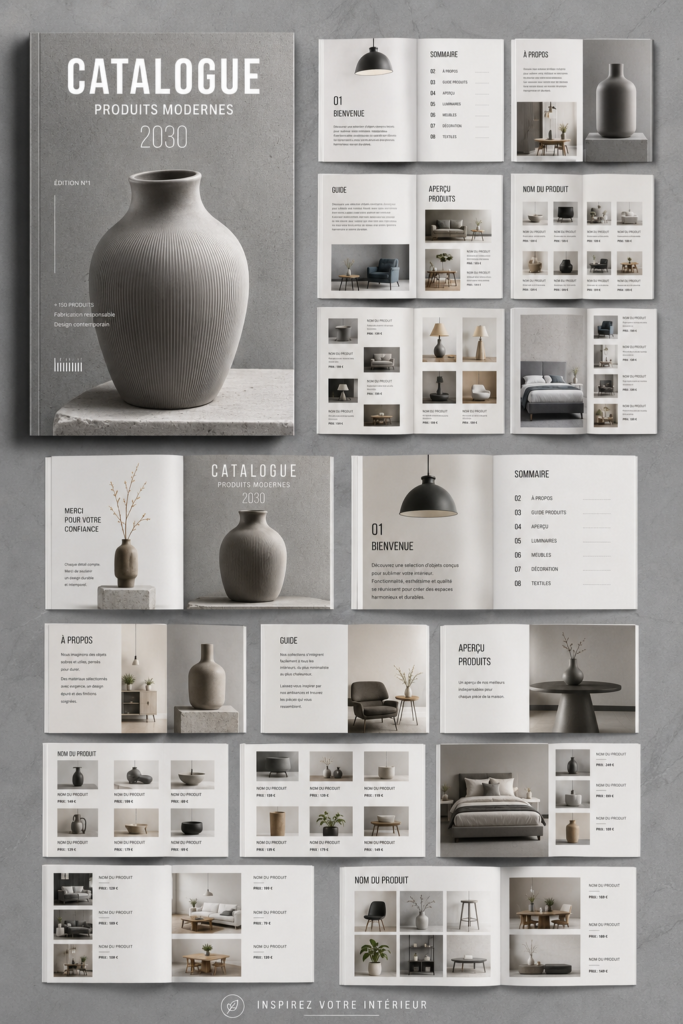 Un modèle de catalogue bien conçu avec des images accrocheuses et un design harmonieux.