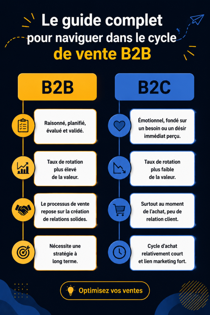 Une femme expliquant le cycle de vente B2B à ses collègues, tableau en arrière-plan
