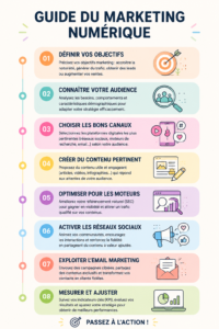 Femme souriante utilisant son ordinateur pour le marketing numérique.