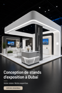 Stand d'exposition coloré à Dubaï, attirant l'attention des visiteurs.