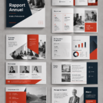 Modèle de rapport annuel avec un design professionnel et des sections visibles pour les données clés.