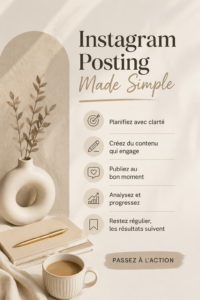 Une femme utilisant son smartphone pour poster sur Instagram, écran montrant un aperçu d'une publication colorée.