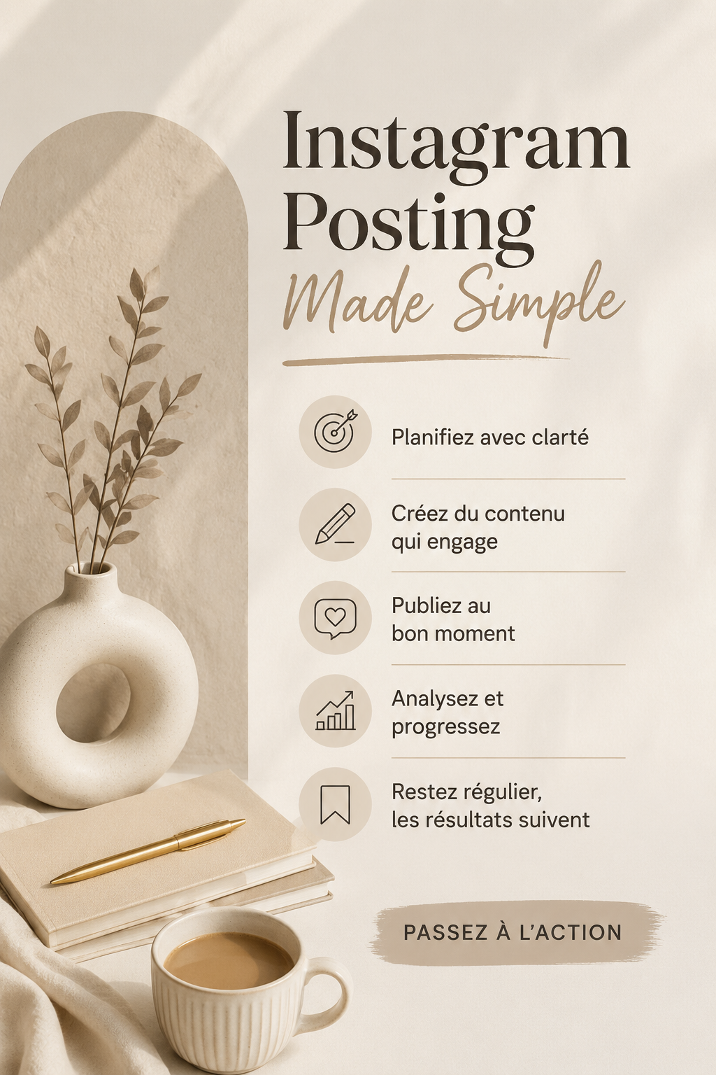Une femme utilisant son smartphone pour poster sur Instagram, écran montrant un aperçu d'une publication colorée.