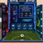 Stand médical au congrès de football, avec des experts discutant des innovations