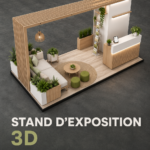 Stand d'exposition 3D moderne illustrant un design élégant
