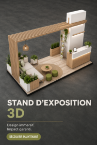 Stand d'exposition 3D moderne illustrant un design élégant