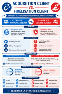 Illustration comparant acquisition et fidélisation client en B2B