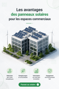 Un bureau moderne avec des panneaux solaires sur le toit, symbole d'énergie renouvelable.