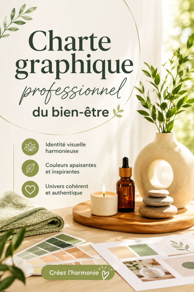 Visuel d'une charte graphique représentant des éléments de bien-être et de professionnalisme.