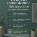 Une femme thérapeute réfléchissant à sa spécialité de niche, un carnet et un stylo à la main.