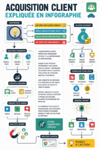 Illustration d'une stratégie de marketing d'acquisition client efficace avec des infographies