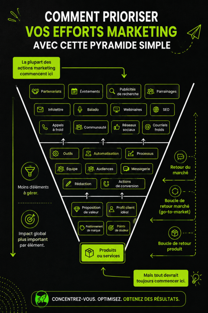 Schéma d'une pyramide simple décrivant la priorisation des efforts marketing
