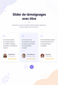 Slider témoignages élégant créé avec Tailwind CSS
