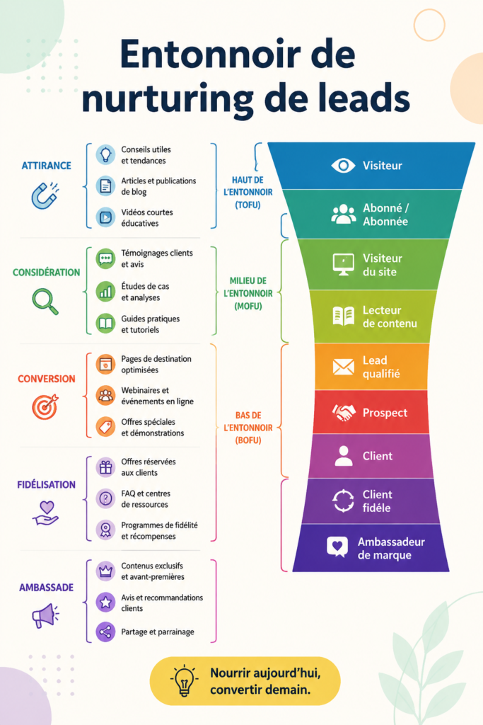 Illustration d'un tunnel de nurturing en marketing digital