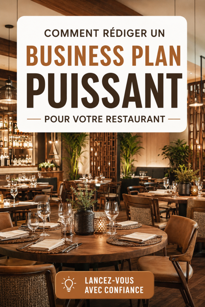 Un document de business plan ouvert sur un bureau avec des notes et un ordinateur portable.