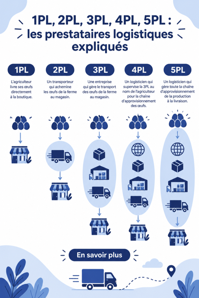 Diagramme expliquent les différents prestataires logistiques de 1PL à 5PL