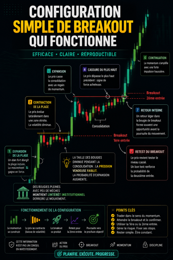 Stratégie de breakout en trading avec graphique et indicateurs financiers