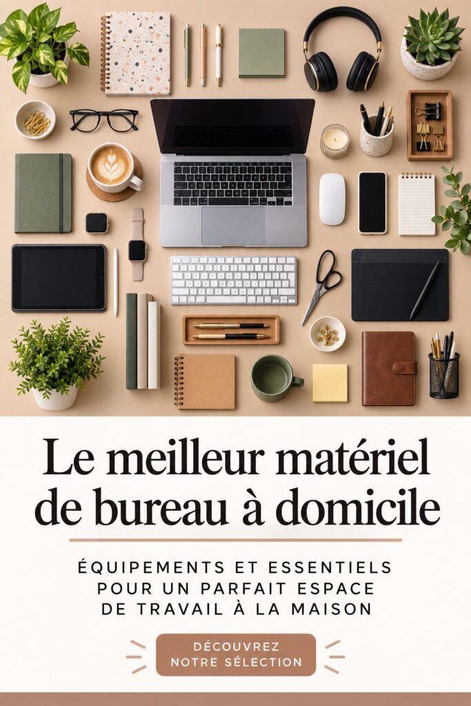 Femme travaillant dans un bureau à domicile bien organisé avec équipement moderne.