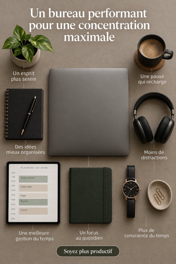 Aménagement d'un bureau performant avec des éléments inspirants pour la concentration.