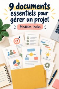 Femme d'affaires utilisant des documents de projet sur son bureau.
