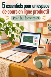 espace de travail virtuel moderne avec bureau et matériel d'enseignement
