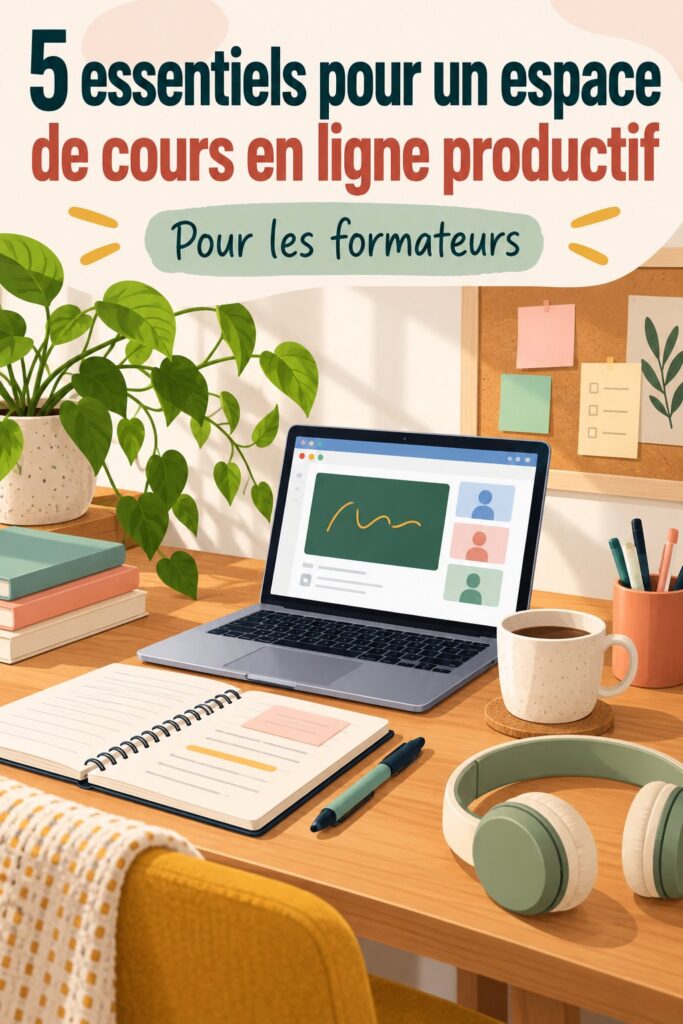 espace de travail virtuel moderne avec bureau et matériel d'enseignement