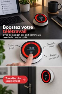 Image d'un bureau organisés avec un gadget de productivité pour le télétravail.