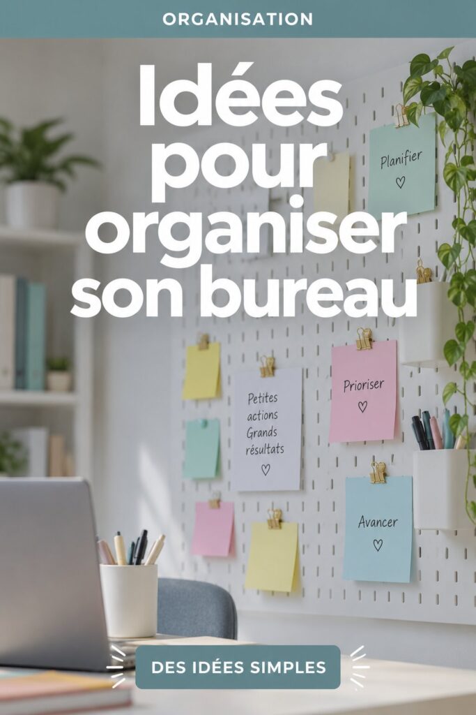 Un bureau moderne et bien organisé avec des accessoires pratiques.