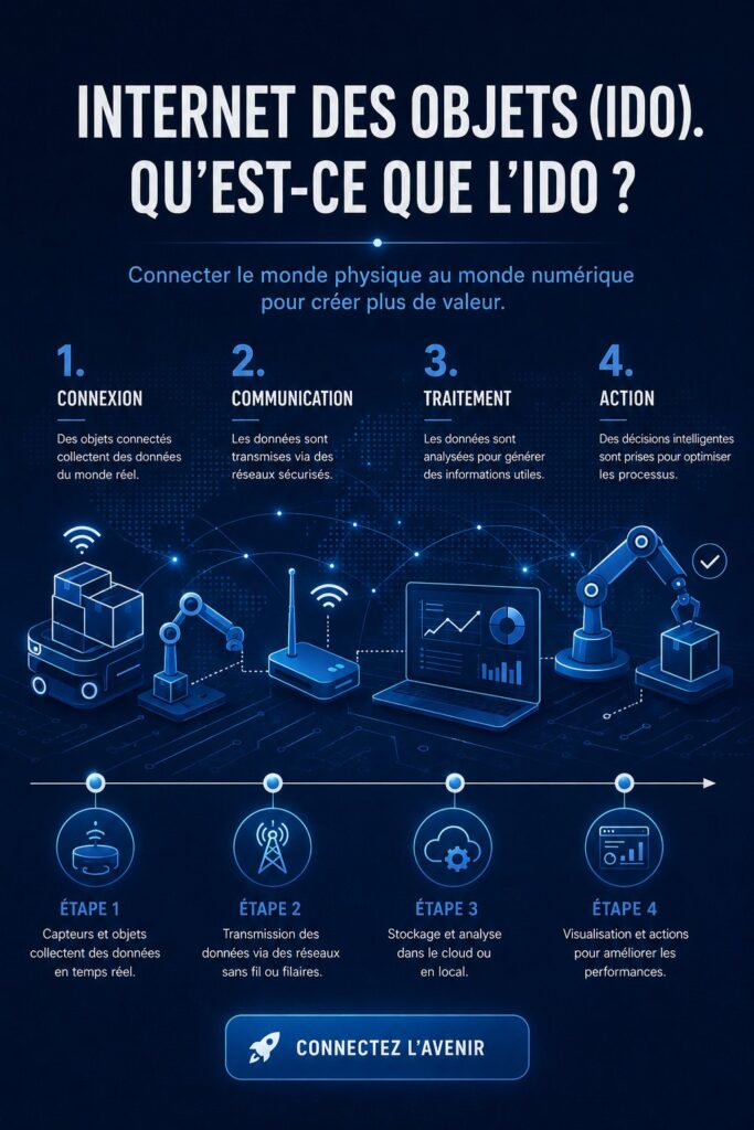 Illustration d'objets connectés dans un cadre professionnel, représentant l'Internet des Objets.