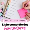Liste imprimable de fournitures de bureau sur un fond de bureau organisé