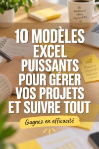 Un ordinateur portable ouvert avec un modèle Excel de gestion de projets à l'écran, sur un bureau bien organisé.