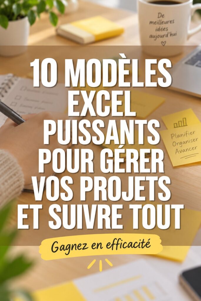 Un ordinateur portable ouvert avec un modèle Excel de gestion de projets à l'écran, sur un bureau bien organisé.