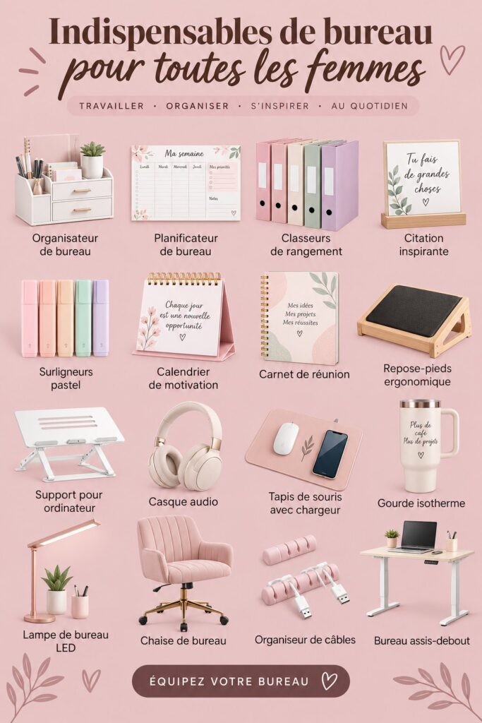 Bureau féminin organisé avec accessoires pratiques sur Amazon