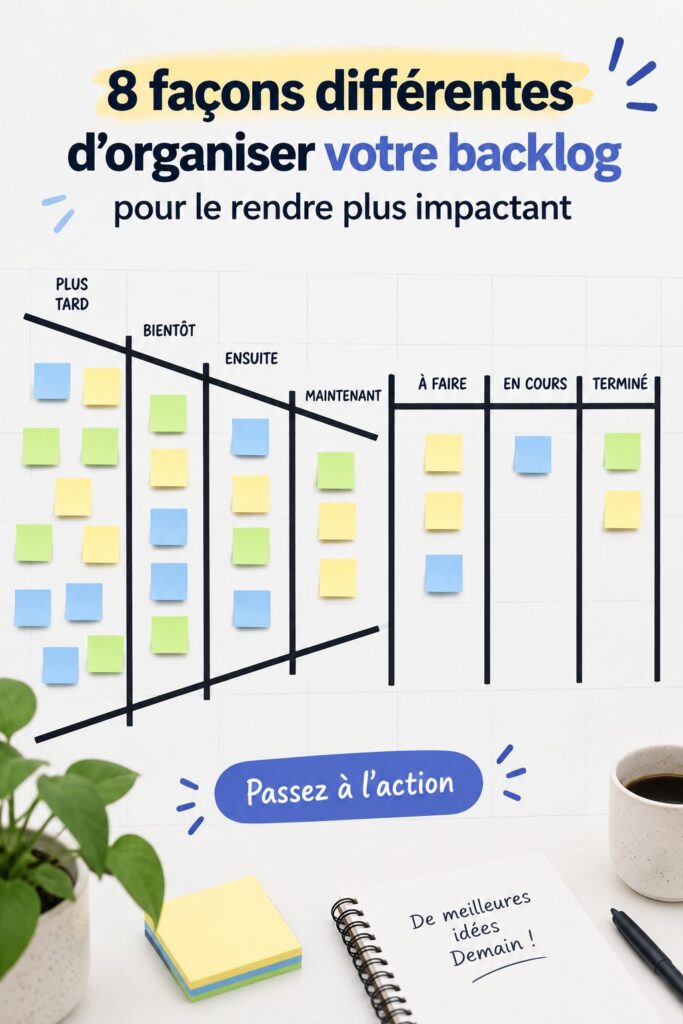 Visuel d'une professionnelle en réunion d'équipe pour organiser son backlog marketing