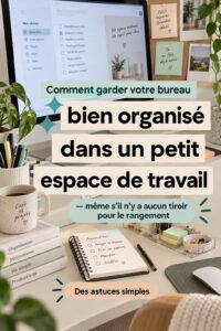 Bureau bien organisé et fonctionnel dans un petit espace de travail.