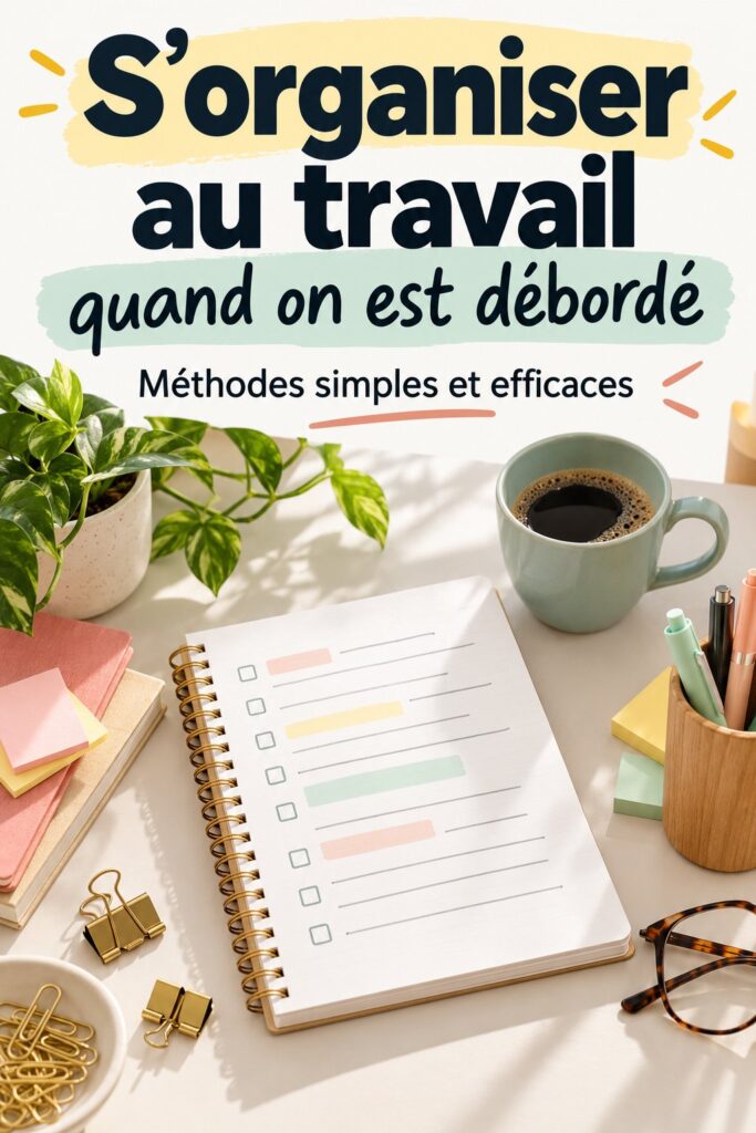 Femme au bureau avec un espace de travail bien organisé, représentant des méthodes efficaces pour s'organiser au travail.