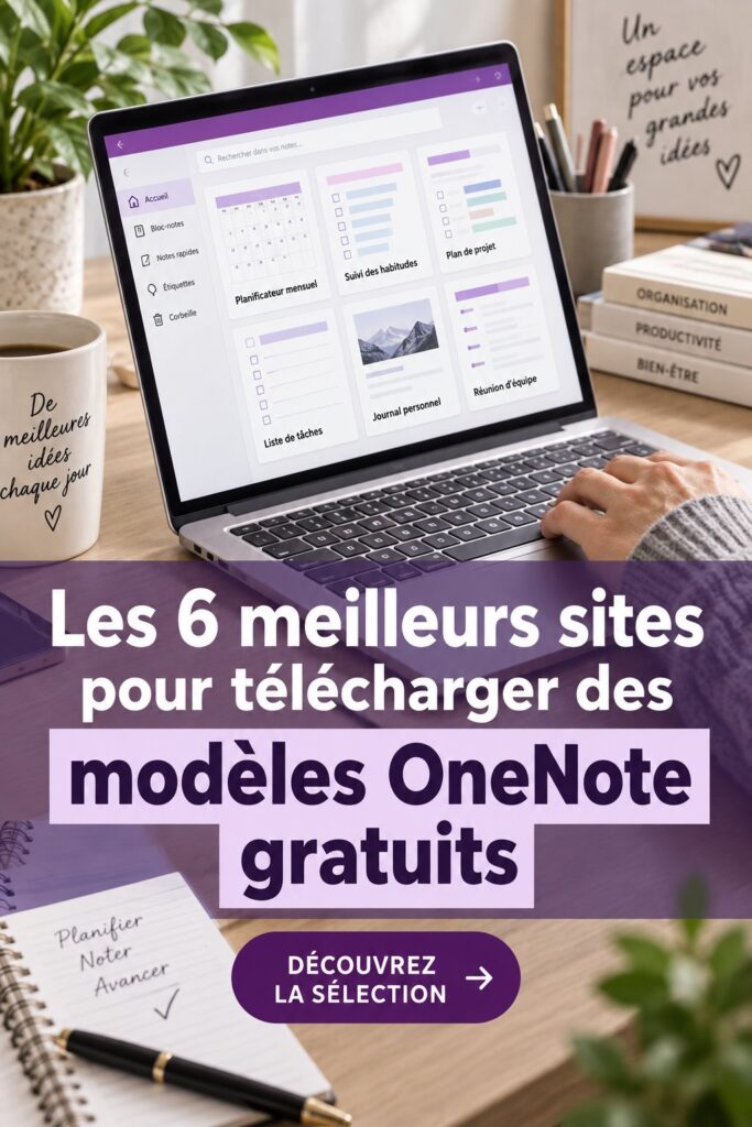 Une capture d'écran de Microsoft OneNote avec des modèles organisés et colorés.